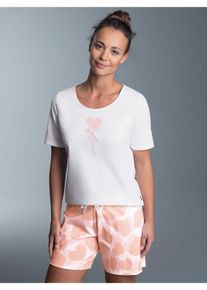 TRIGEMA Damen Schlafanzug "TRIGEMA Kurzer Schlafanzug in süßem Herzchen-Design", Gr. L, weiß, 100% Baumwolle, casual, Homewear-Sets