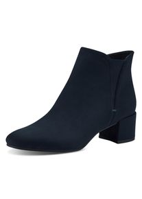 Tamaris Damen Stiefelette, Gr. 41, blau, Textil, Veloursleder, elegant, Schuhe, Blockabsatz, Businessschuh, Ankleboots mit Stretcheinsatz