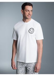 TRIGEMA Herren Schlafanzug "TRIGEMA T-Shirt mit lustigem Smiley-Printmotiv", Gr. XL, weiß, 100% Baumwolle, casual, Homewear-Sets