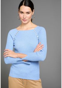 HECHTER PARIS Damen Strickpullover, blau, feminin, Gr. 38, unifarben, Rippstrick, Obermaterial: 70% Viskose, 30% Polyamid, Pullover, mit stilvollen