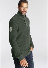 MAN'S WORLD MAN'S WORLD Herren Troyer "Bis Größe 5 XL", grün, casual, Gr. S, washed, Grobstrick, Obermaterial: 100% Baumwolle, Pullover, mit Ärmelbadge