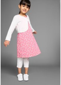 Kidsworld Mädchen Bolero, Kleid & Leggings "3tlg. Set, Komplett Outfit mit Sternenmuster", pink, modisch, Gr. 92, bedruckt, Jersey, Obermaterial: