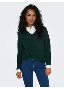 Only Damen V-Ausschnitt-Pullover "ONLCAMILLA V-NECK L/S PULLOVER KNT NOOS", grün, modisch, Gr. L, meliert, Strick, Rippstrick, Obermaterial: 74%
