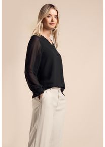 Street One Damen Langarmshirt, schwarz, casual, Gr. 34, unifarben, Chiffon, Jersey, Obermaterial: 95% Viskose, 5% Elasthan, Shirts, mit V-Ausschnitt
