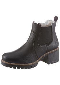 Rieker Damen Chelseaboots, Gr. 40, schwarz, Lederimitat, unifarben, klassisch, Schuhe, Stiefelette, Boots, Blockabsatz, mit Struktur am Obermaterial