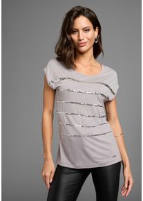 Laura Scott Damen T-Shirt, grau, feminin, Gr. 34, unifarben, gestreift, Glitzerstreifen, Single Jersey, Obermaterial: 95% Viskose, 5% Elasthan,