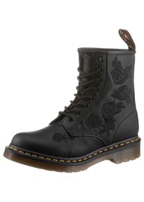 Dr. Martens Damen Schnürboots "Vonda Mon 8-Eye Boot", Gr. 37, schwarz, Leder, casual, Schuhe, Schnürschuh, Stiefelette mit monochromer Rosen-Stickerei