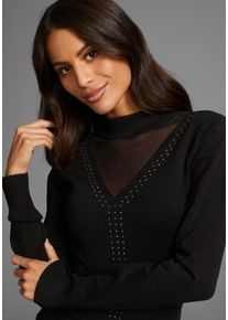 Laura Scott Damen Stehkragenpullover, schwarz, feminin, Gr. 38, unifarben, Strick, Mesh, Obermaterial: 70% Viskose (LENZING ECOVERO), 30% Polyamid,