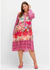 sheego loves miss goodlife Große Größen Kurzes Kaskadenkleid mit Ballonärmeln Gr. 52 orange von sheego für Damen