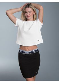 TRIGEMA Damen Freizeitanzug "TRIGEMA Freizeit-Set aus Cropped Oversized T-Shirt und Rock", weiß, sportlich, Gr. S, 55% Polyester, 45% Baumwolle,