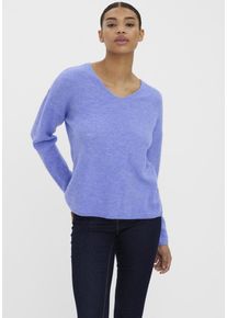Véro Moda VERO MODA Damen V-Ausschnitt-Pullover "VMCREWLEFILE LS V-NECK BLOUSE NOOS", blau, modisch, Gr. XS, meliert, Strick, Obermaterial: 70% Polyacryl, 27%