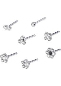 Firetti Nasenpiercing-Set "Multipack Schmuck Geschenk Edelstahl Piercing Nasenstecker Flower", silber, Edelstahl, Piercings, mit Preciosa Crystal