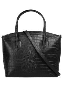 CLUTY Damen Henkeltasche, schwarz, Leder, Taschen, echt Leder, Made in Italy