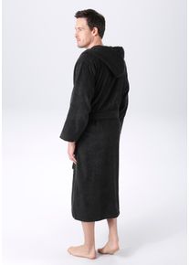 Unisex-Bademantel Kangaroos, L:130cm in Gr. S, schwarz, Walkfrottee, Hausmäntel, "Cassidy, für Damen & Herren, Standardlänge & Überlänge", mit