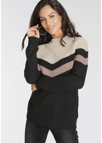 Laura Scott Damen Strickpullover, schwarz, casual, Gr. 46, gestreift, Grobstrick, Obermaterial: 50% Baumwolle, 50% Polyacryl, Pullover, mit