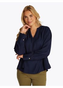 Damen Klassische Bluse "CRV SOFT VIS V NECK LS BLOUSE", blau, casual, Gr. 54, Tommy Hilfiger Curve, unifarben, Web, Obermaterial: 100% Viskose,