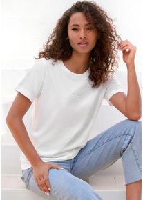 Copenhagen Studios T-Shirt 'mit dezentem Logoprint vorn' weiß Gr. L (40) für Damen. Rundhals und Logodruck. Bequem. Nachhaltig.