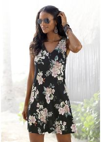Lascana Strandkleid mehrfarbig Gr. 34 für Damen. V-Ausschnitt und Kunststoffknöpfe. Figurumspielend