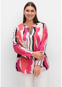 Große Größen Tunika mit Grafikprint und Ziertape am V-Cut Gr. 54 pink von sheego für Damen