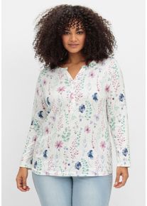 Große Größen Langarmshirt mit Blumenmuster und Knopfleiste Gr. 52 beige gemustert geblümt von sheego für Damen