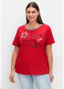 Große Größen Kurzarmshirt mit Frontdruck und Glitzerdetails Gr. 50 rot von sheego für Damen