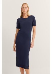Bugatti Damen Strickkleid390, marine, Gr. XS, unifarben, 96% Viskose, 4% Elasthan, Kleider, mit Seitenschlitzen
