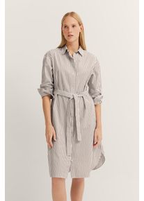 Bugatti Damen Hemdblusenkleid70, cognac, Gr. 40, gestreift, 100% Baumwolle, Kleider, mit Bindegürtel
