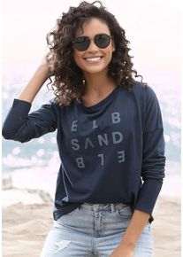 ELBSAND Longsleeve 'Ingiara' blau Gr. L (40) für Damen. Rundhals und Logodruck. Figurumspielend. Nachhaltig.
