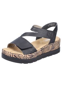 Rieker Damen Keilsandalette, Gr. 36schwarz, sohle schwarz, Lederimitat, modisch, Schuhe, Sommerschuh, Sandale, Keilabsatz, mit gemusterter