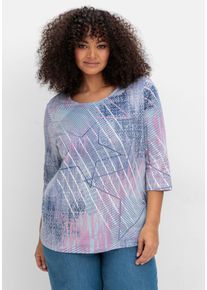 Große Größen 3/4-Arm-Shirt mit softem Alloverdruck Gr. 48 blau gestreift von sheego für Damen