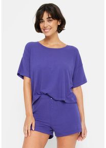 LSCN BY LASCANA Shorty lila Gr. 32/34 für Damen. Rundhals und Zierknöpfe. Oversize