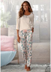 Lascana Pyjama mehrfarbig Gr. 40/42 für Damen. Rundhals und Print. Basic. Nachhaltig.