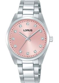 Lorus Damen Quarzuhrsilberfarben, rosa, Armbanduhren, Armbanduhr, Damenuhr, Edelstahlarmband, analog, Glaskristalle