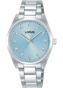 Lorus Damen Quarzuhrsilberfarben, hellblau, Armbanduhren, Armbanduhr, Damenuhr, Edelstahlarmband, analog, Glaskristalle