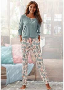 Lascana Pyjama mehrfarbig Gr. 36/38 für Damen. Rundhals und Print. Basic. Nachhaltig.