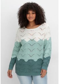 Große Größen Pullover im Ajourstrick, mit Colourblocking Gr. 48 grün gestreift von sheego für Damen