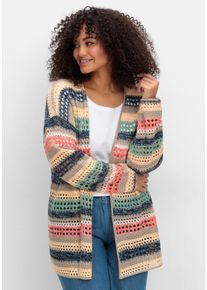 Große Größen Ajour-Strickjacke mit Blockstreifen, in offener Form Gr. 52 gelb gestreift von sheego für Damen