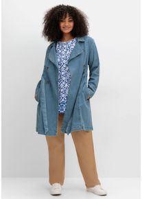 Große Größen Jeans-Trenchcoat mit Bindegürtel Gr. 52 blau von sheego für Damen
