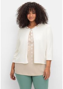 Große Größen Kurze Strickjacke mit Zierspange am Ausschnitt Gr. 44 beige von sheego für Damen