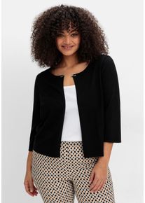 Große Größen Kurze Strickjacke mit Zierspange am Ausschnitt Gr. 54 schwarz von sheego für Damen