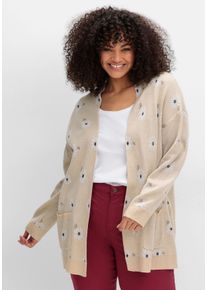 Große Größen Cardigan mit Blüten-Jacquardmuster Gr. 46 weiß von sheego für Damen