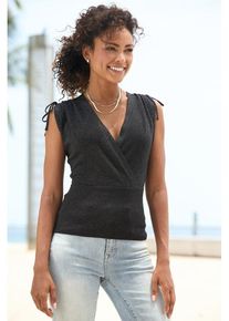 Lascana Stricktop schwarz Gr. 32/34 für Damen. V-Ausschnitt und Bänder. Figurbetont