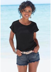 Vivance Kurzarmshirt 'mit dekorativem Häkeleinsatz' schwarz Gr. 32/34 für Damen. Mit Rundhals. Normal. Nachhaltig.
