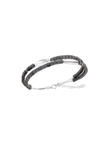 ZEEme Stainless Steel Armband Edelstahl 2-reihig mit Hämatit-Steinen 17,5+3cm lang