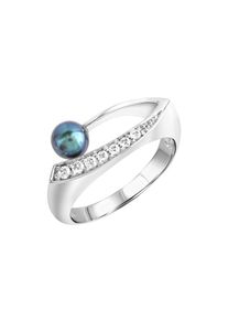 ZEEme Pearls Ring Silber 925 rhodiniert mit schwarzer Perle & Zirkonia weiß
