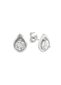 ZEEme Basic Ohrringe Silber 925 rhodiniert Tropfen-Form mit Zirkonia weiß