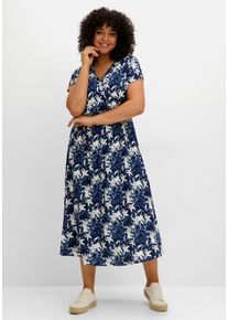 Große Größen Kleid in Wickeloptik, mit Alloverdruck Gr. 50 blau geblümt von sheego für Damen
