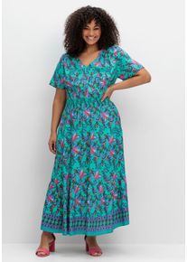 sheego by Joe Browns Große Größen Maxikleid mit Blumendruck und Taillen-Smokbund Gr. 44 blau geblümt von sheego für Damen