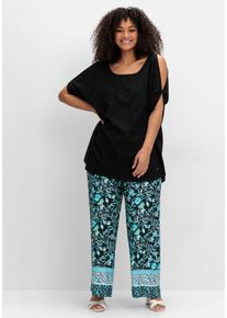 Große Größen Weite Hose mit Blumenprint und Smokbund Gr. 54 blau geblümt von sheego für Damen