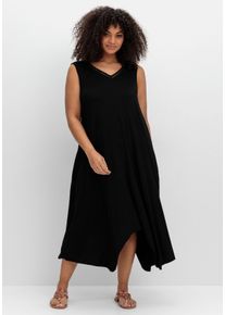 Große Größen Jerseykleid mit Zipfelsaum und Lochstickerei Gr. 44 schwarz von sheego für Damen